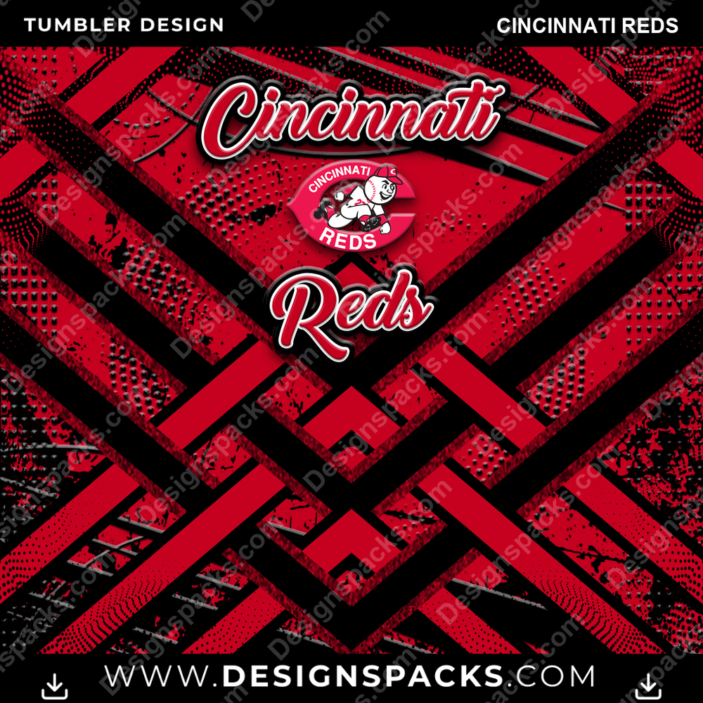 Baseball Glitter Stripe Cincinnati Reds Tumbler Digital Wrap Design