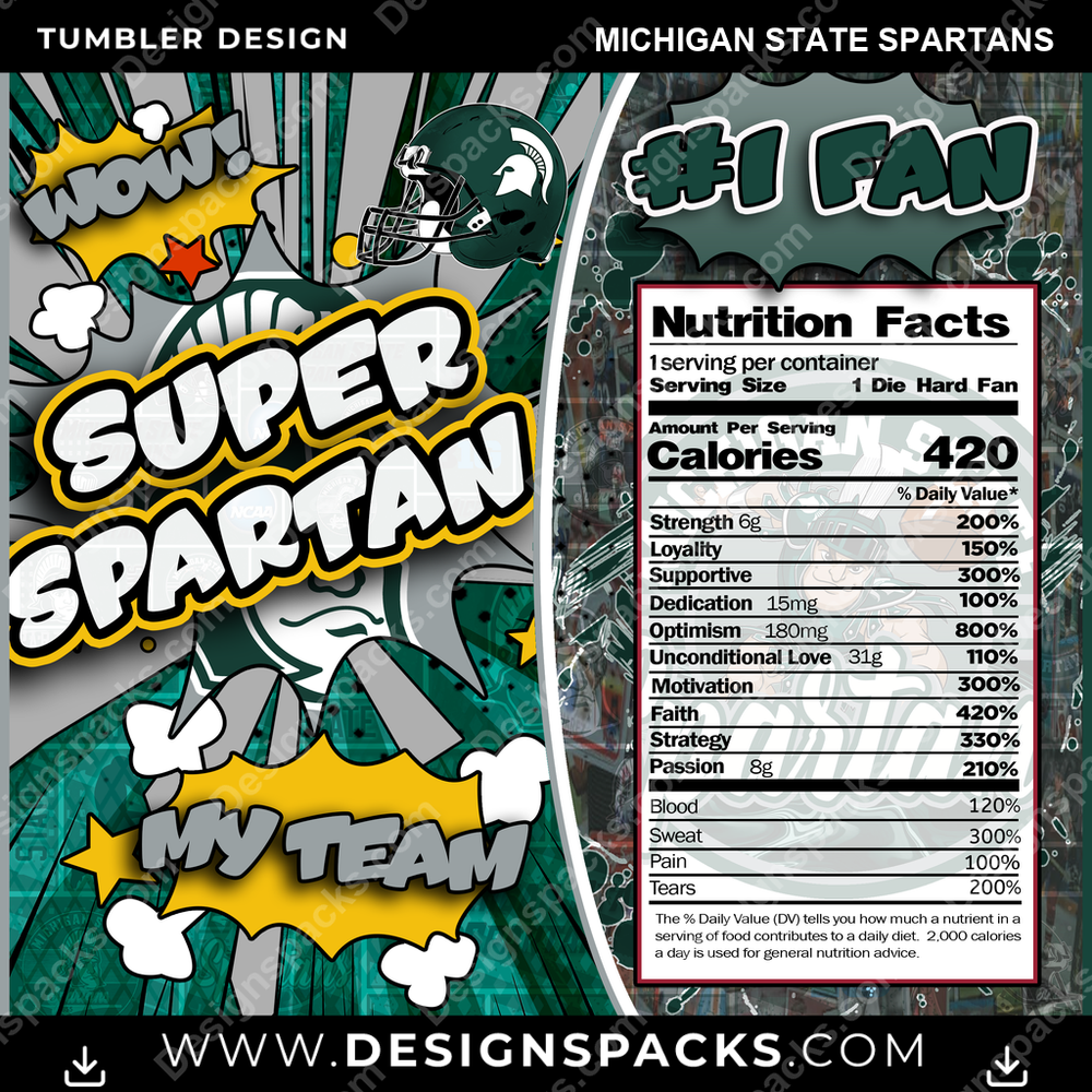 College Sport Super Team Michigan State Spartans NCAA College Sport Tumbler Digital Wrap Design Download
