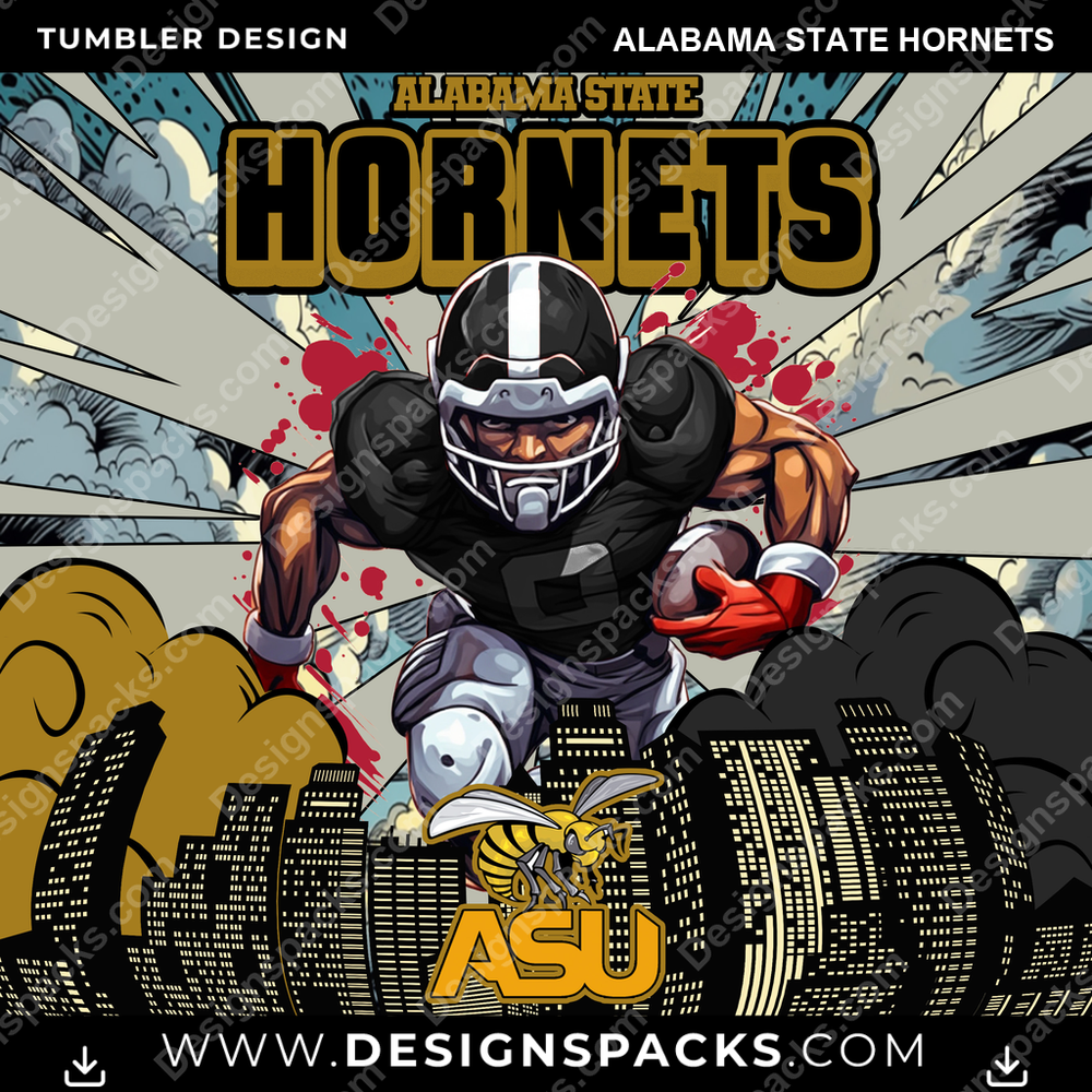 College Sport Comic Cover Alabama State Hornets NCAA College Sport Tumbler Digital Wrap Design Download
