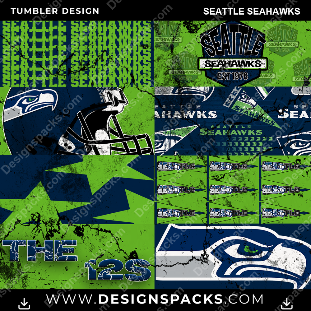 Football Distressed BG Seattle Seahawks NFL Football Tumbler Digital Wrap Design Download