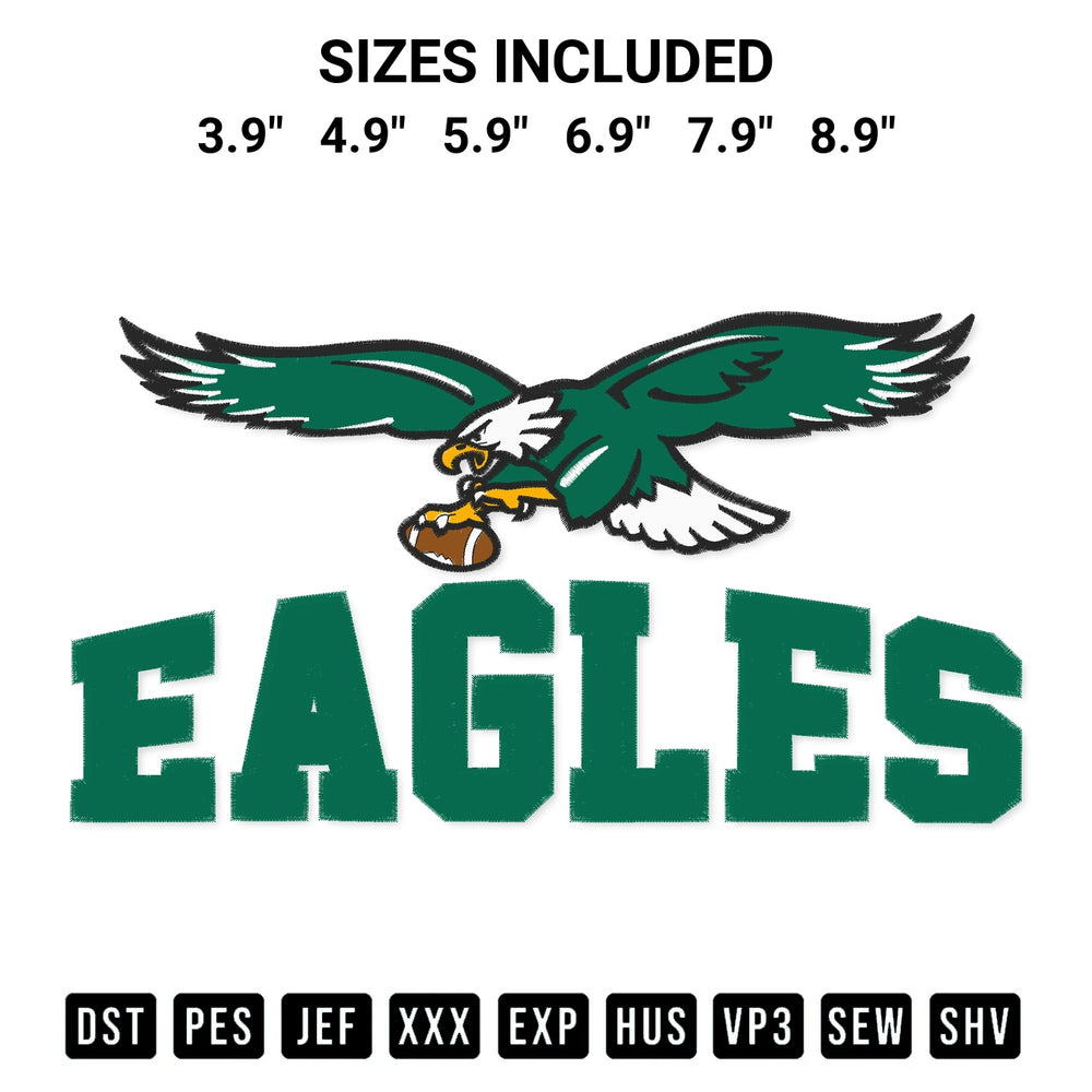 Looking for the perfect pattern? Download the Nfl Philadelphia Eagles Embroidery Design embroidery design today at Designspacks.com. Crisp, clean stitching guaranteed. Available sizes: 3.9", 4.9", 5.9", 6.9", 7.9", 8.9".