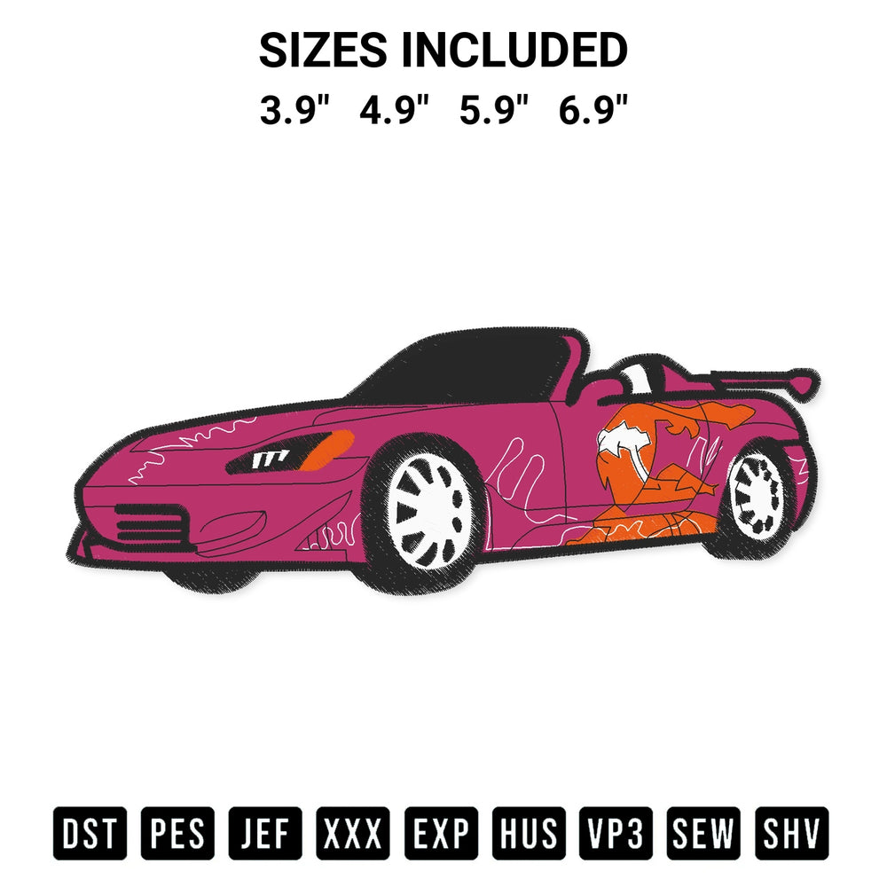 Get the Pink Honda S2000 Suki Embroidery Design embroidery design for your custom crafts! Premium digitized files available for instant download at Designspacks.com. Available sizes: 3.9", 4.9", 5.9", 6.9".