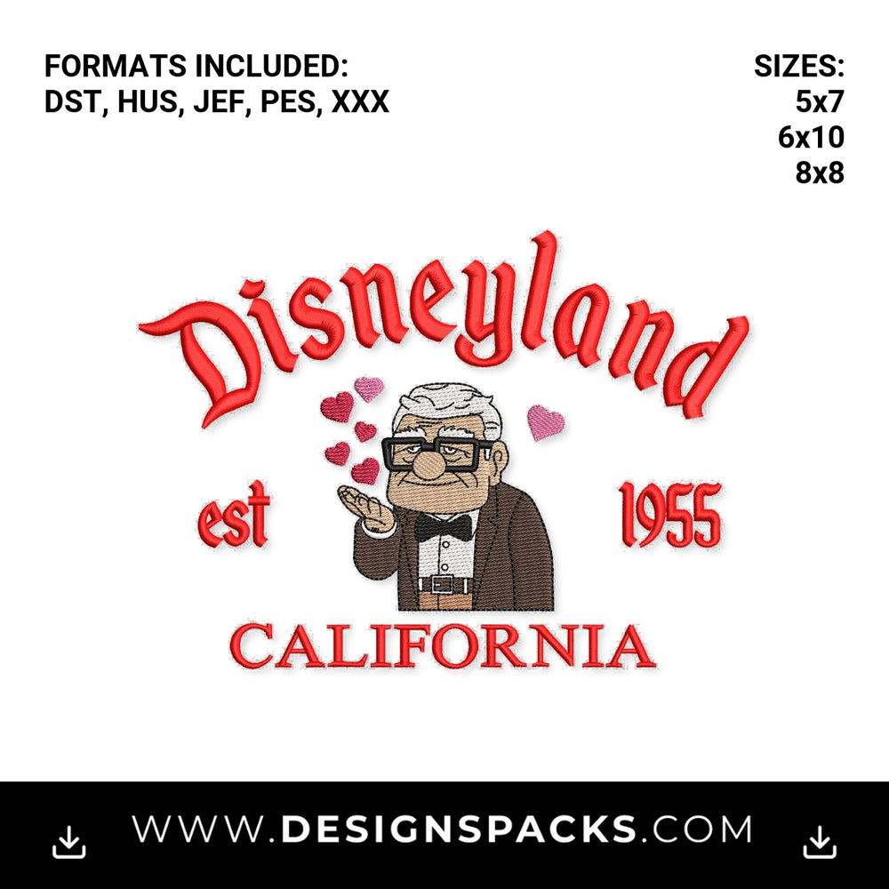 Disneyland California Est 1955 Carl Up Embroidery Design - Instant digital download pattern at Designspacks.com