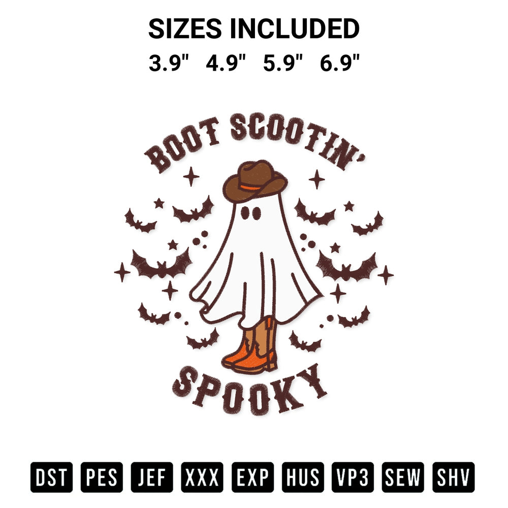 Elevate your next project with our Boot Scootin Spooky Embroidery Design embroidery file. Shop high-quality digital patterns instantly at Designspacks.com. Available sizes: 3.9", 4.9", 5.9", 6.9".