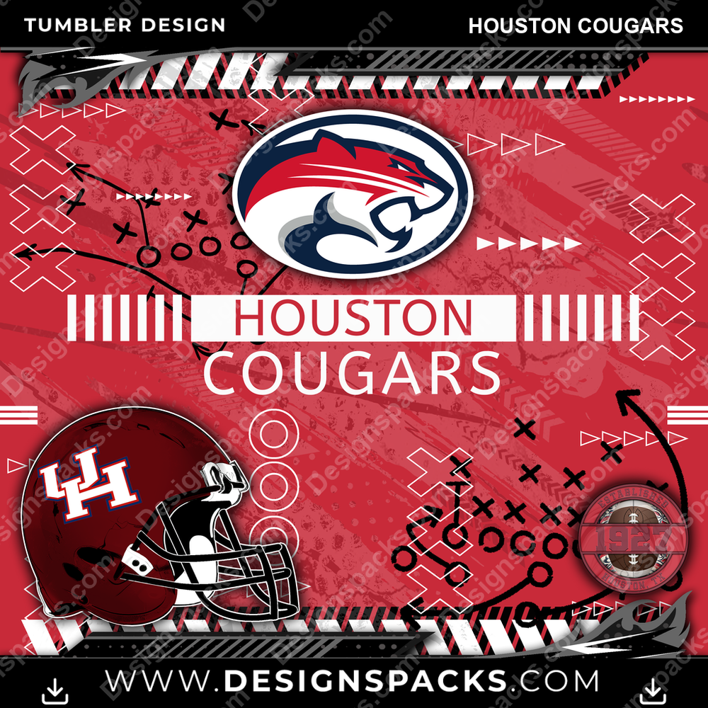 College Sport Xs & Os Houston Cougars NCAA College Sport Tumbler Digital Wrap Design Download