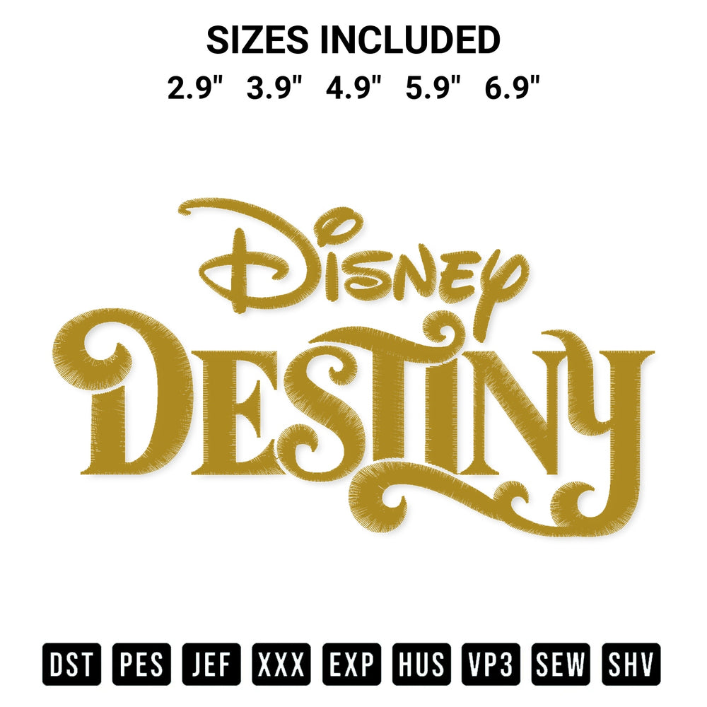Elevate your next project with our Disney Destiny Embroidery Design embroidery file. Shop high-quality digital patterns instantly at Designspacks.com. Available sizes: 2.9", 3.9", 4.9", 5.9", 6.9".