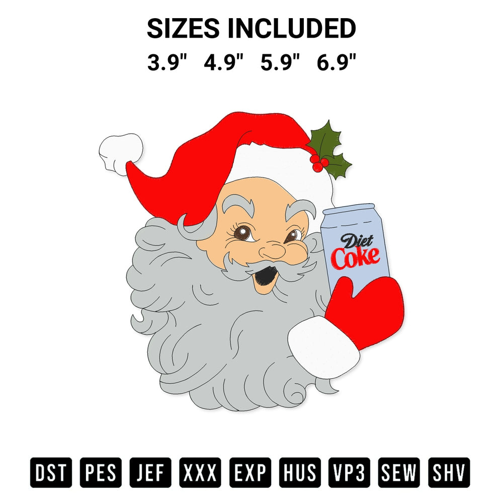 Elevate your next project with our Diet Coke Santa Embroidery Design embroidery file. Shop high-quality digital patterns instantly at Designspacks.com. Available sizes: 3.9", 4.9", 5.9", 6.9".