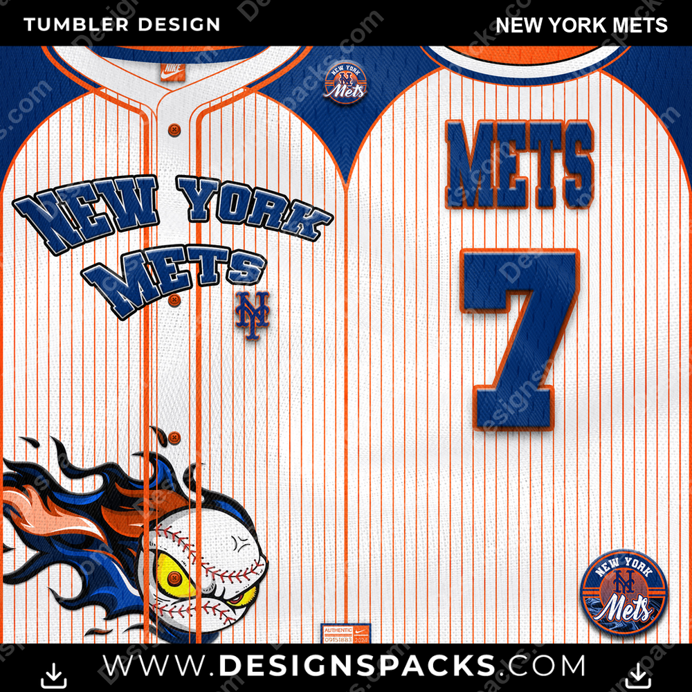 Baseball Team Button-Up Jersey New York Mets Tumbler Digital Wrap Design