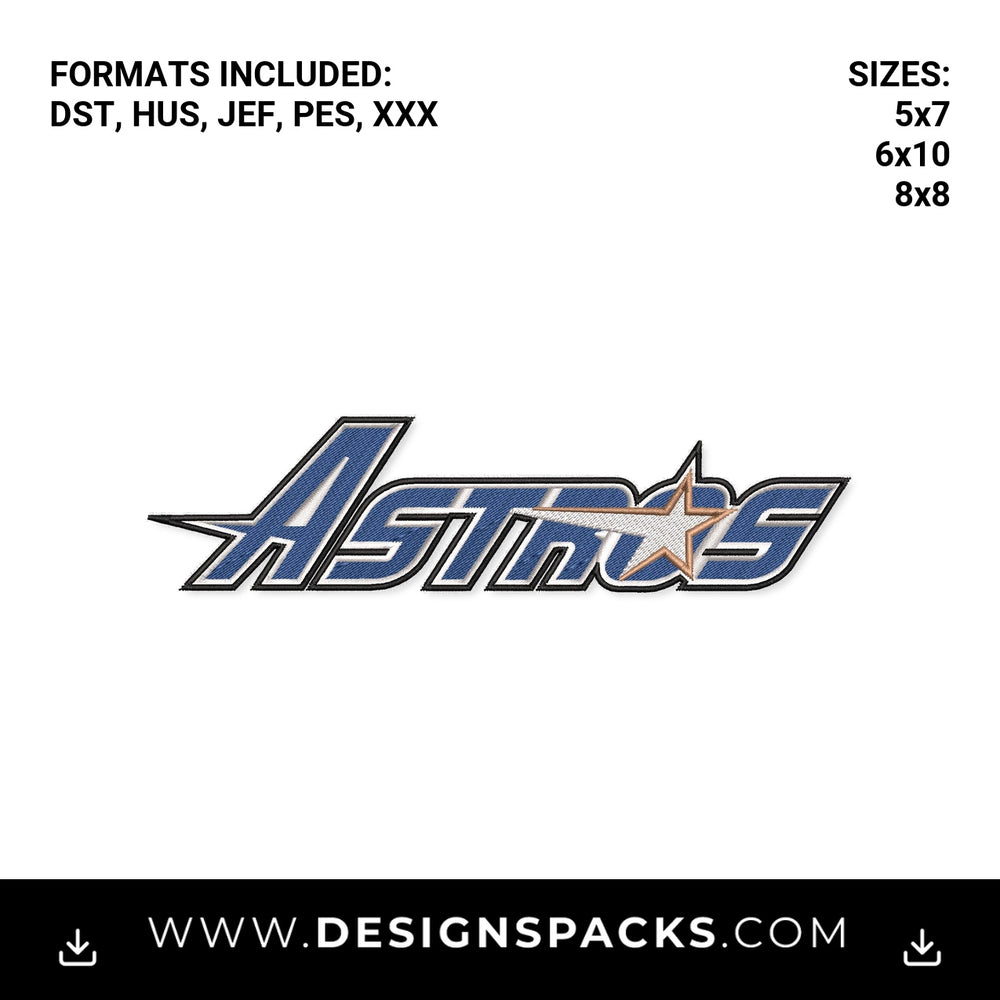 Houston Astros Vintage Star Baseball Logo Embroidery Design - Instant digital download pattern at Designspacks.com