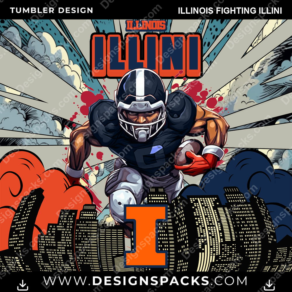 College Sport Comic Cover Illinois Fighting Illini NCAA College Sport Tumbler Digital Wrap Design Download