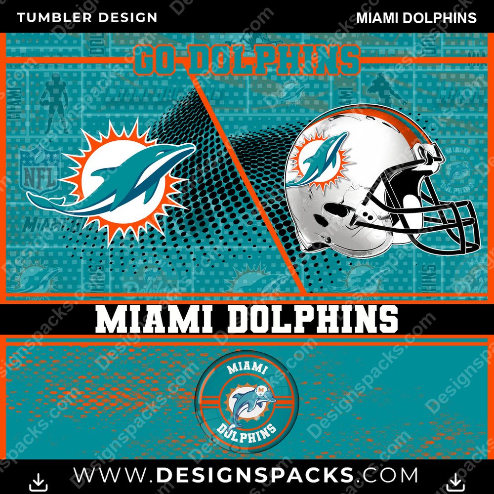 Football Sports Miami Dolphins NFL Football Tumbler Digital Wrap Design Download