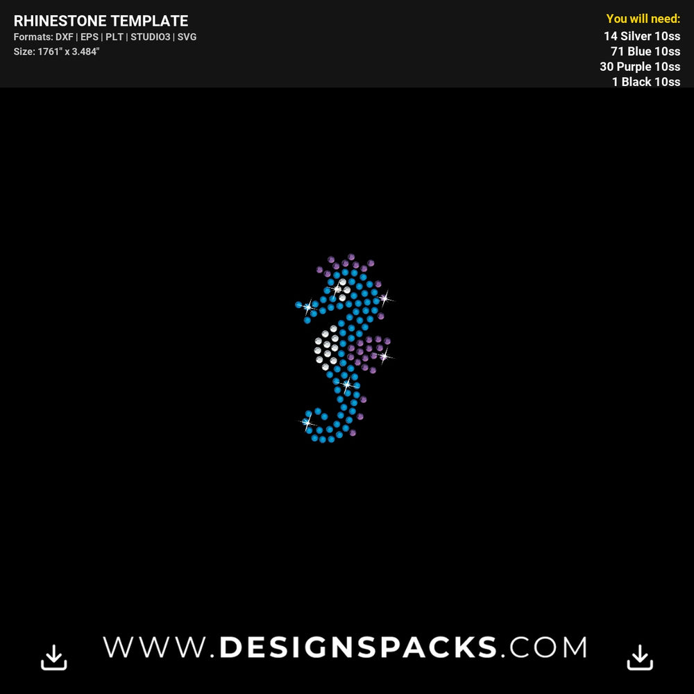 Seahorse Mini Ocean Sea Creature Rhinestone Digital Template