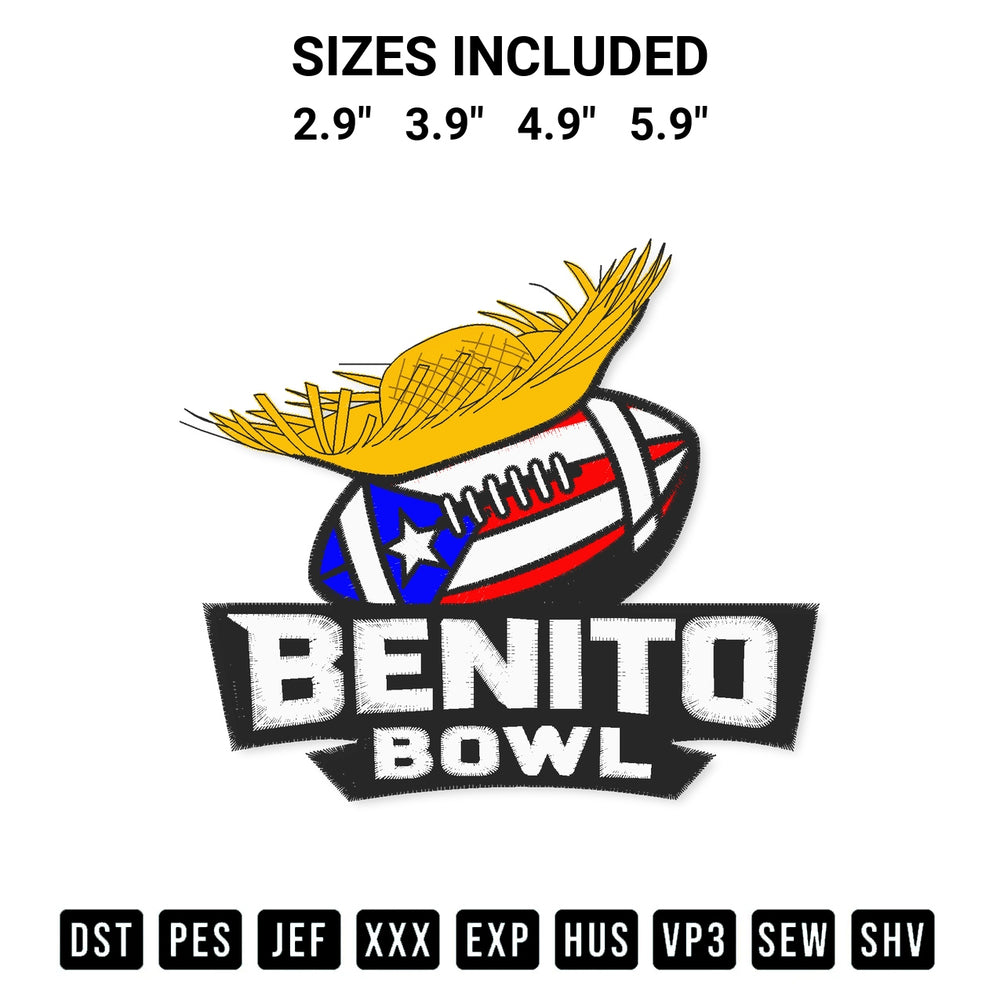 Get the Benito Bowl Bad Bunny Super Bowl Lx Embroidery Design embroidery design for your custom crafts! Premium digitized files available for instant download at Designspacks.com. Available sizes: 2.9", 3.9", 4.9", 5.9".