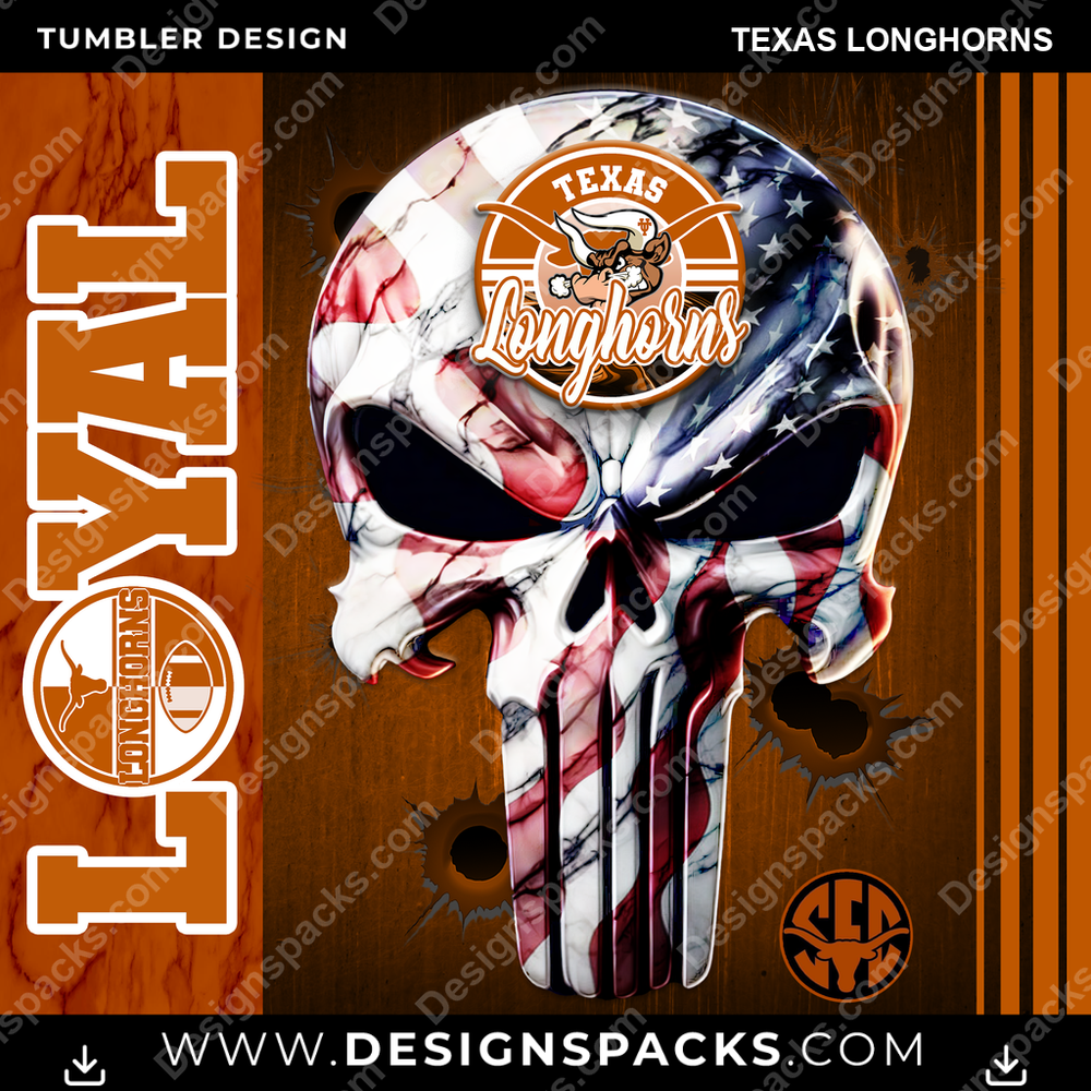 College Sport Loyal Texas Longhorns Tumbler Digital Wrap Design