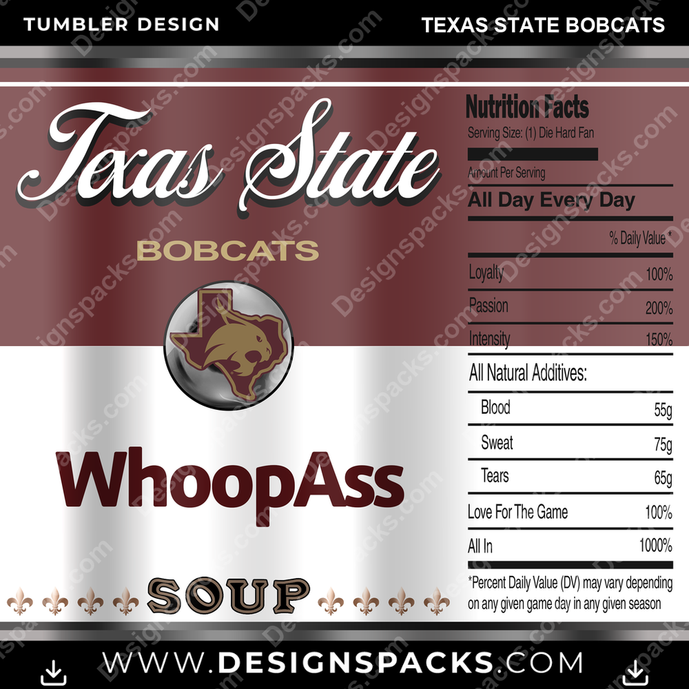 College Sport Soup Can Texas State Bobcats NCAA College Sport Tumbler Digital Wrap Design Download