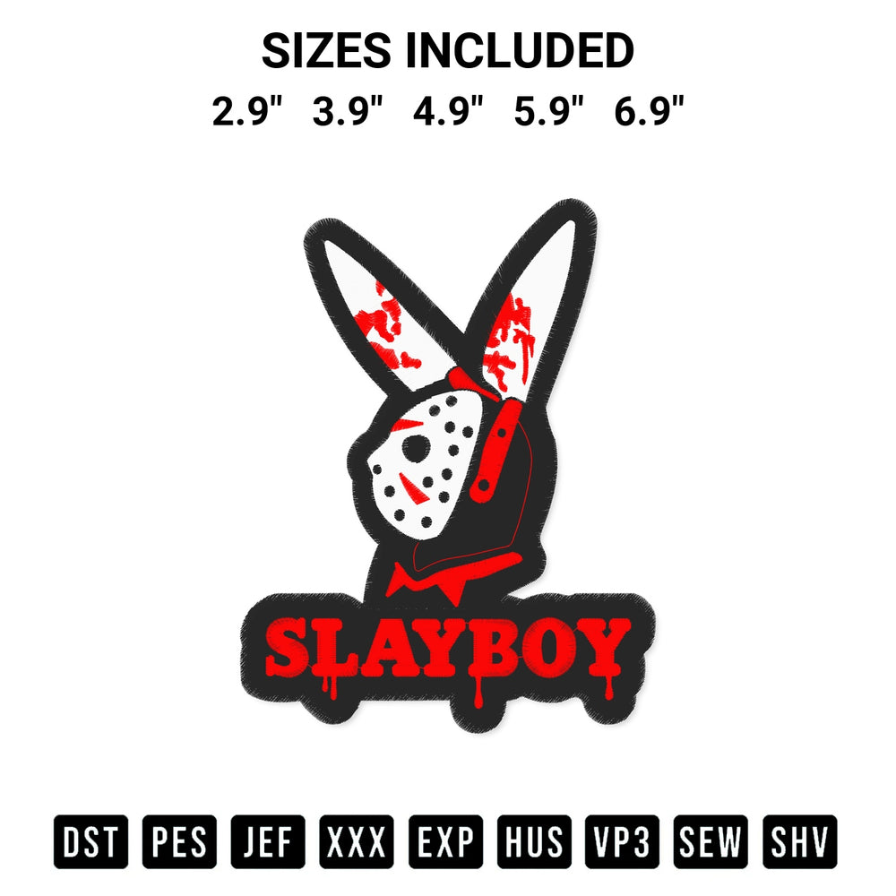 Stitch like a pro with the Jason Voorhees Slayboy Embroidery Design embroidery pattern from Designspacks.com. High-quality digital machine embroidery file. Available sizes: 2.9", 3.9", 4.9", 5.9", 6.9".