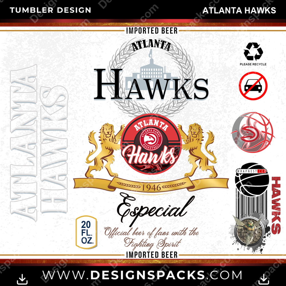 Basketball Modelo Atlanta Hawks Tumbler Digital Wrap Design