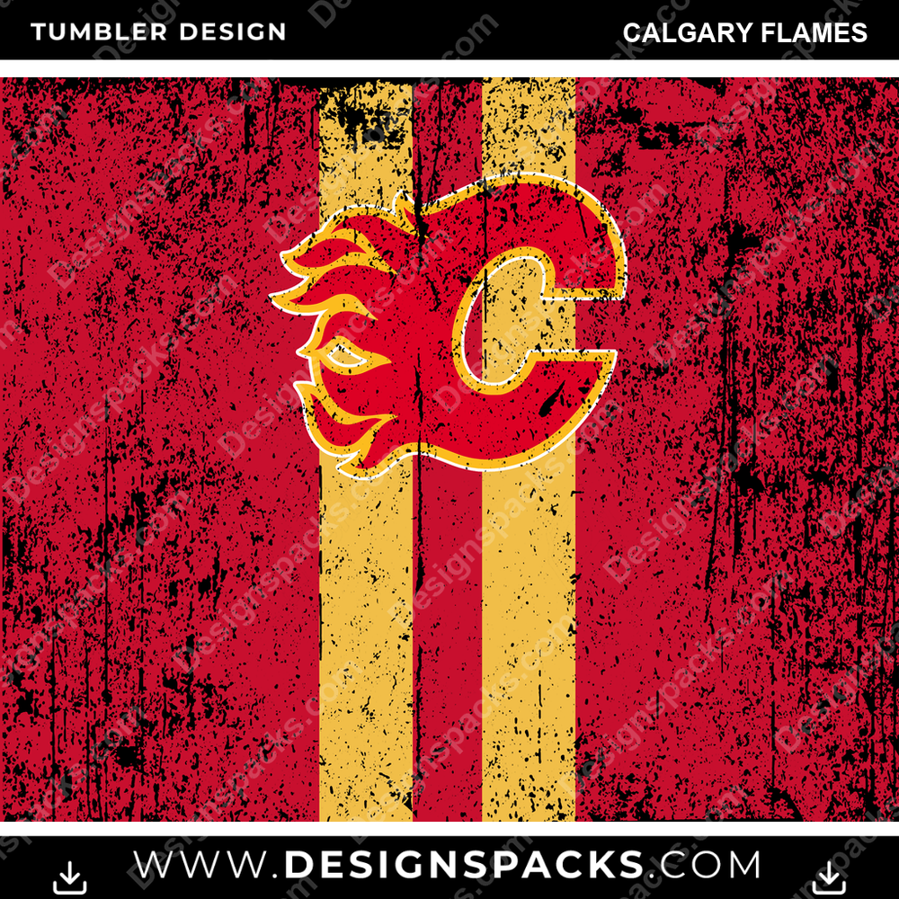 Ice Hockey Grunge Style Calgary Flames Tumbler Digital Wrap Design