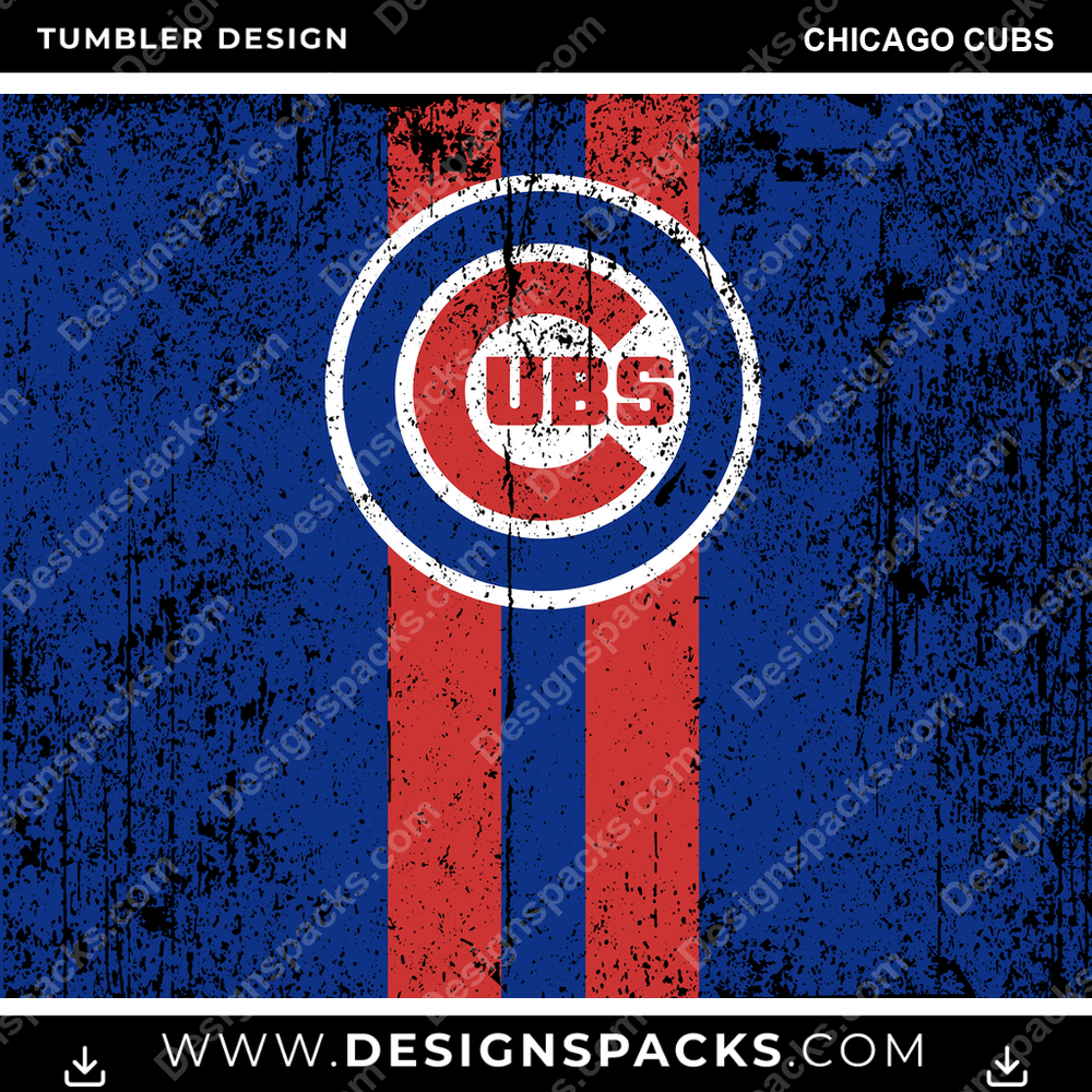 Baseball Grunge Style Chicago Cubs Tumbler Digital Wrap Design