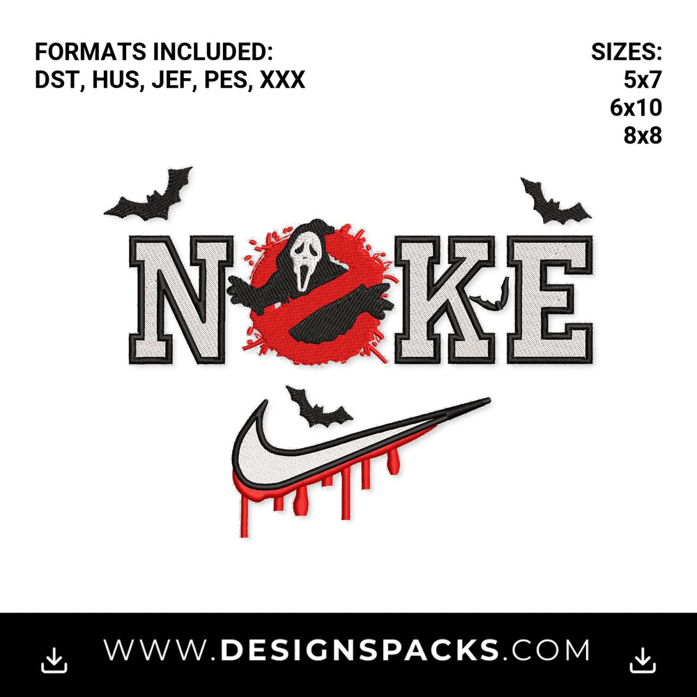 Halloween Scream Ghostface Dripping Swoosh Embroidery Design - Instant digital download pattern at Designspacks.com