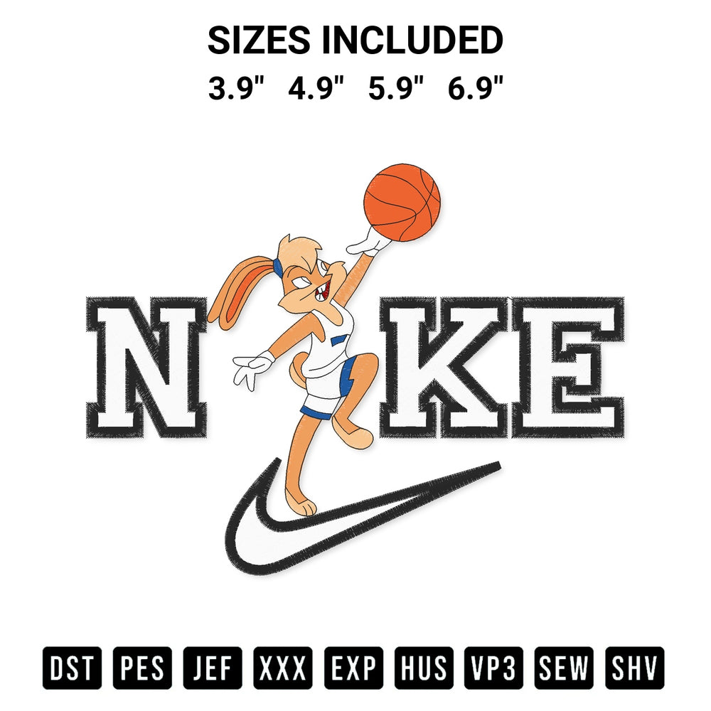 Download the Nike Lola Bunny Basketball Embroidery Design machine embroidery design exclusively at Designspacks.com. Premium digitized pattern for apparel and DIY crafts. Available sizes: 3.9", 4.9", 5.9", 6.9".