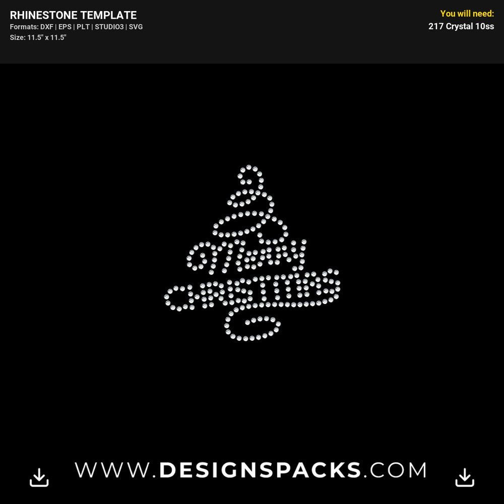 Small Merry Christmas Tree Rhinestone Digital Template