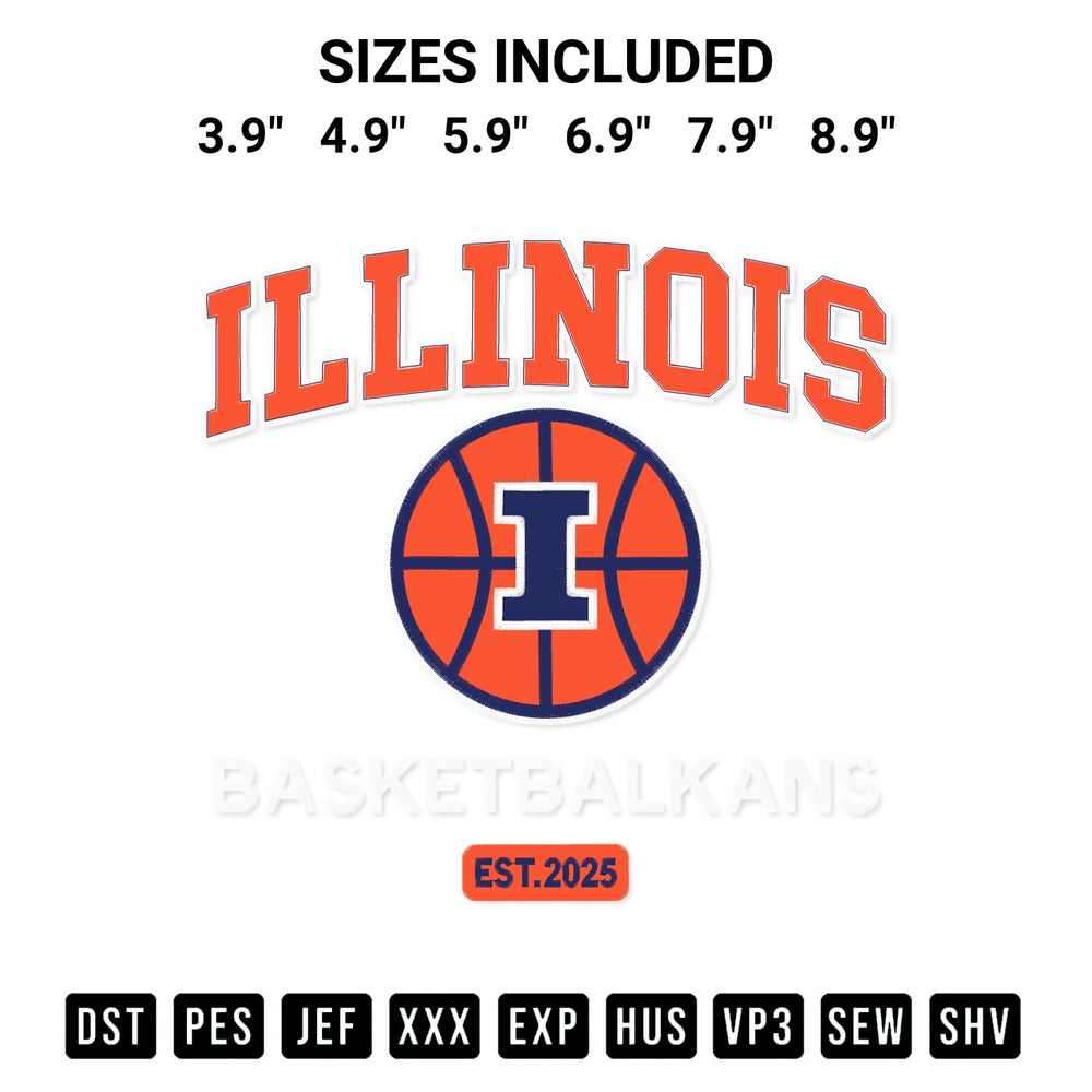 Discover the perfect addition to your crafting collection: Illinois Urbana Champaign Basketball Est 2025 Embroidery Design embroidery file. Instantly available at Designspacks.com. Available sizes: 3.9", 4.9", 5.9", 6.9", 7.9", 8.9".