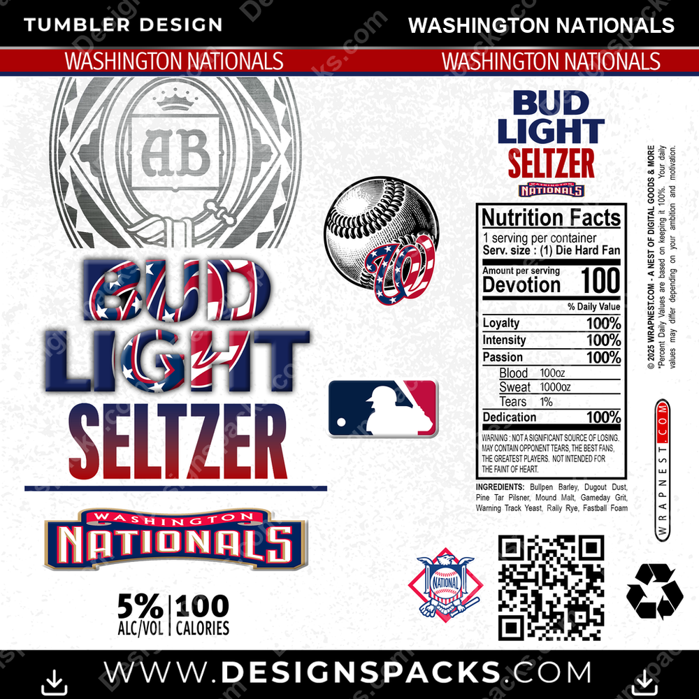 Baseball Bud Light Seltzer Washington Nationals Tumbler Digital Wrap Design