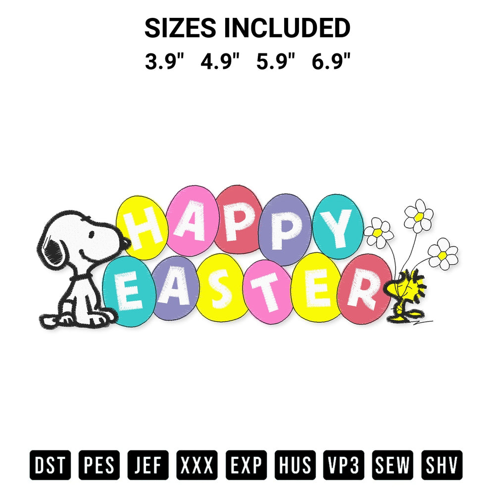 Create amazing crafts with the Snoopy And Woodstock Happy Easter Embroidery Design embroidery file. High-quality digital download from Designspacks.com, perfect for beginners and pros. Available sizes: 3.9", 4.9", 5.9", 6.9".