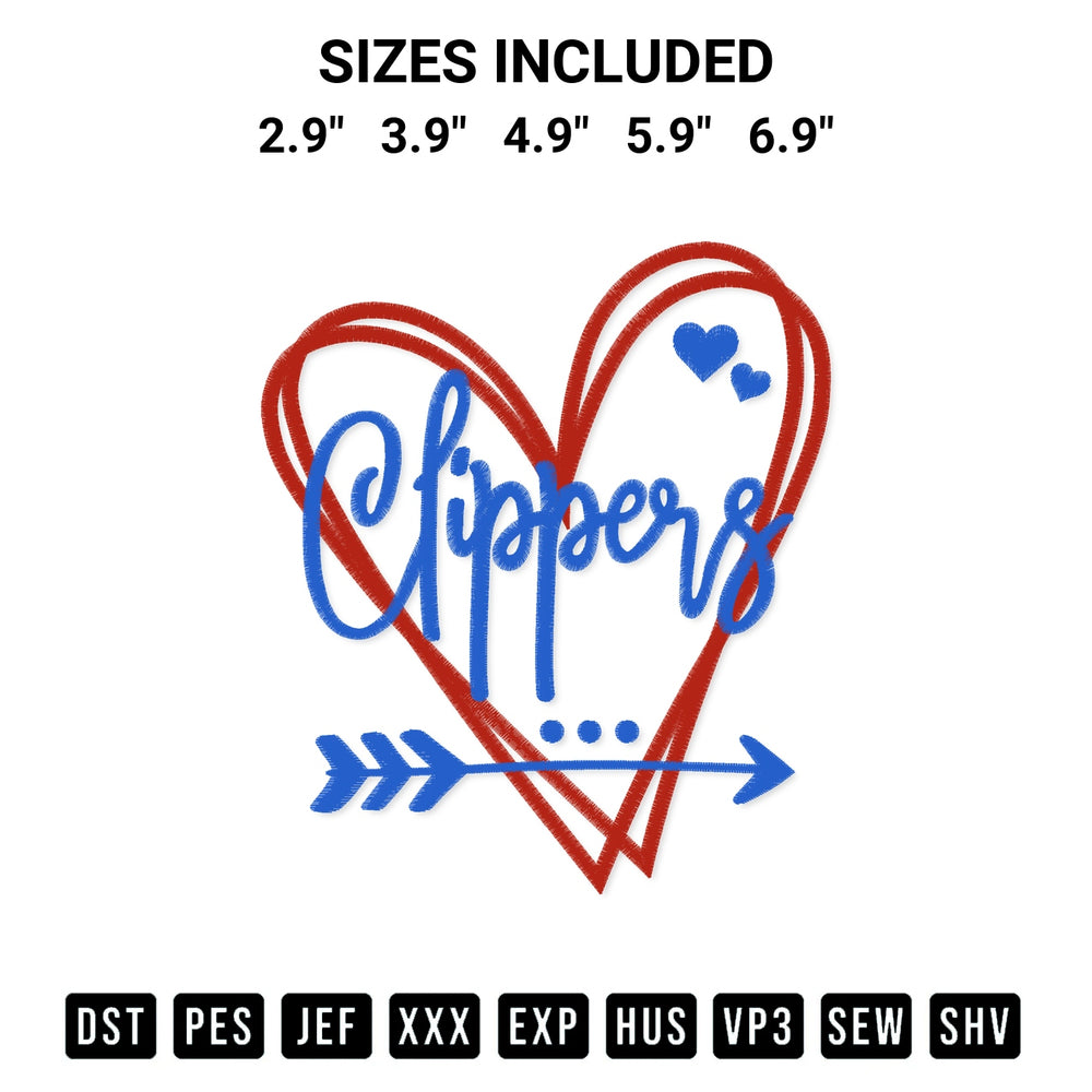 Transform your fabrics with the Los Angeles Clippers Heart Embroidery Design embroidery design. Instant access to premium digitized patterns at Designspacks.com. Available sizes: 2.9", 3.9", 4.9", 5.9", 6.9".