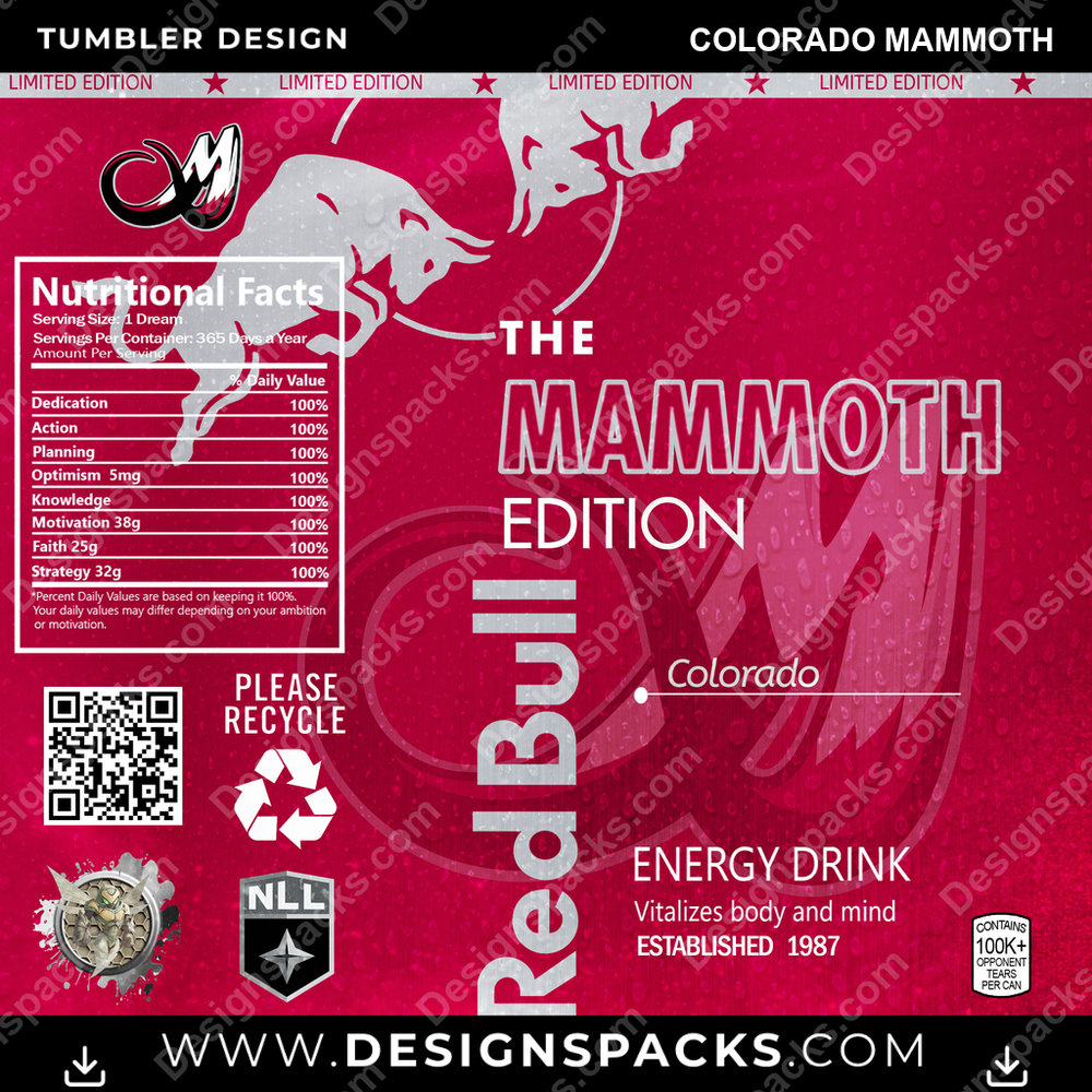 Lacrosse Red Bull Colorado Mammoth Tumbler Digital Wrap Design