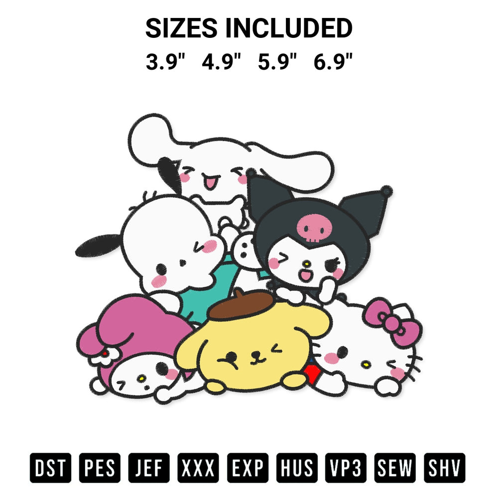 Elevate your next project with our Funny Sanrio Characters Embroidery Design embroidery file. Shop high-quality digital patterns instantly at Designspacks.com. Available sizes: 3.9", 4.9", 5.9", 6.9".