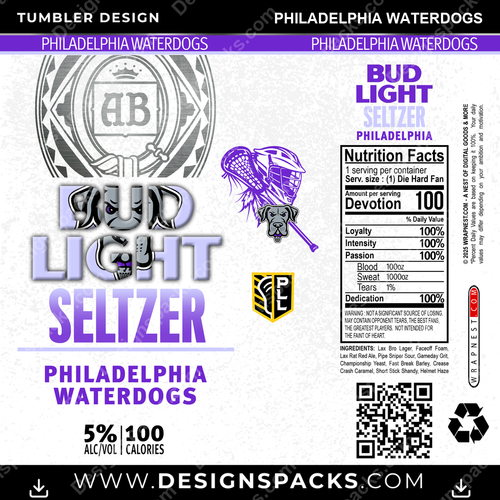 Lacrosse Bud Light Seltzer Philadelphia Waterdogs Tumbler Digital Wrap Design
