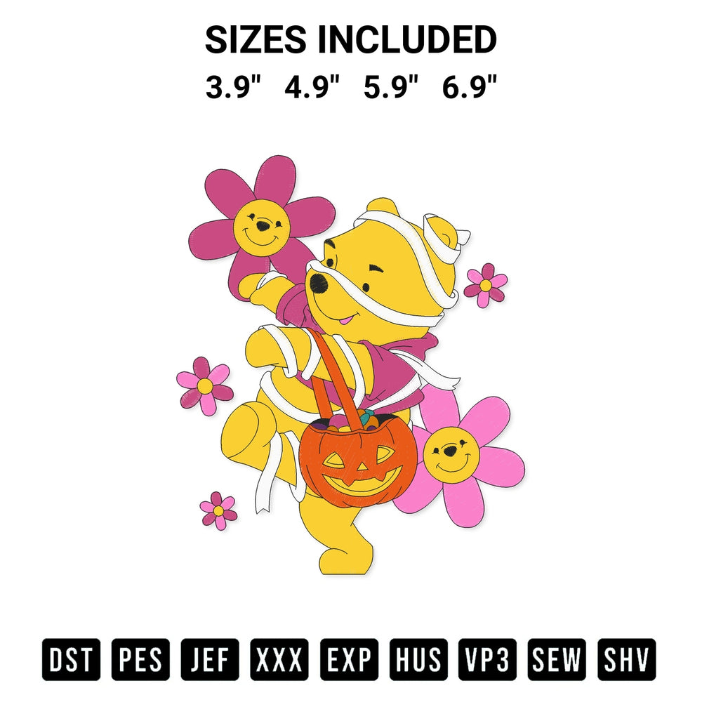 Create amazing crafts with the Halloween Pooh Embroidery Design embroidery file. High-quality digital download from Designspacks.com, perfect for beginners and pros. Available sizes: 3.9", 4.9", 5.9", 6.9".