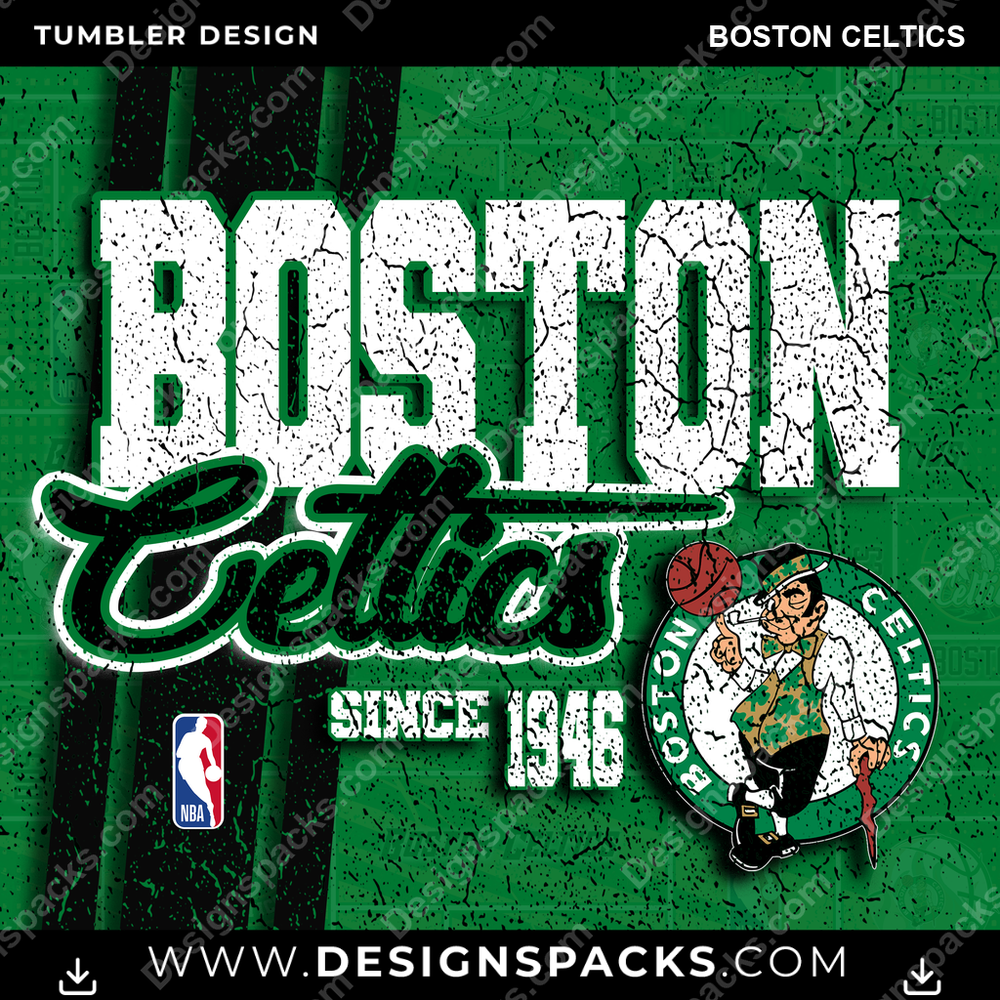 Basketball Grunge Boston Celtics Tumbler Digital Wrap Design