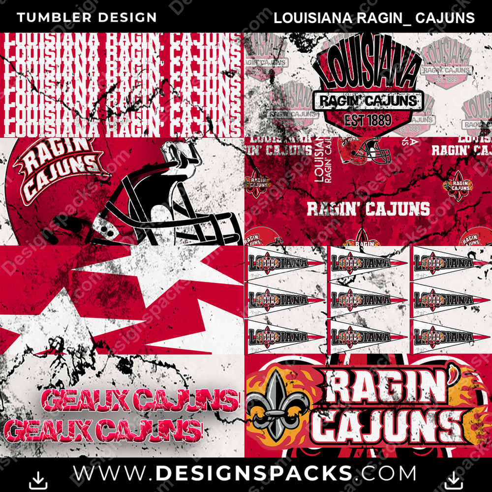 College Sport Distressed BG Louisiana Ragin_ Cajuns Tumbler Digital Wrap Design