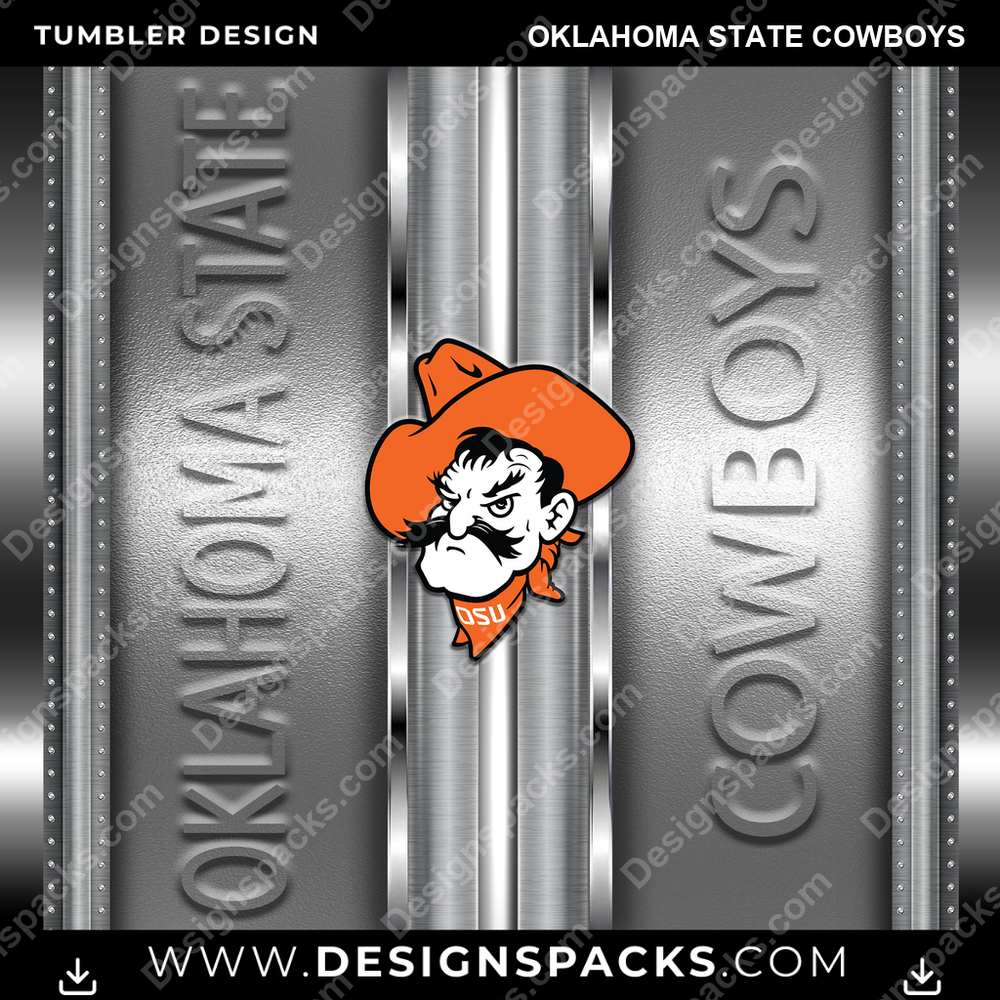 College Sport Metallic Oklahoma State Cowboys NCAA College Sport Tumbler Digital Wrap Design Download