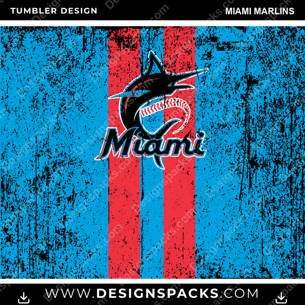 Baseball Grunge Style Miami Marlins Tumbler Digital Wrap Design