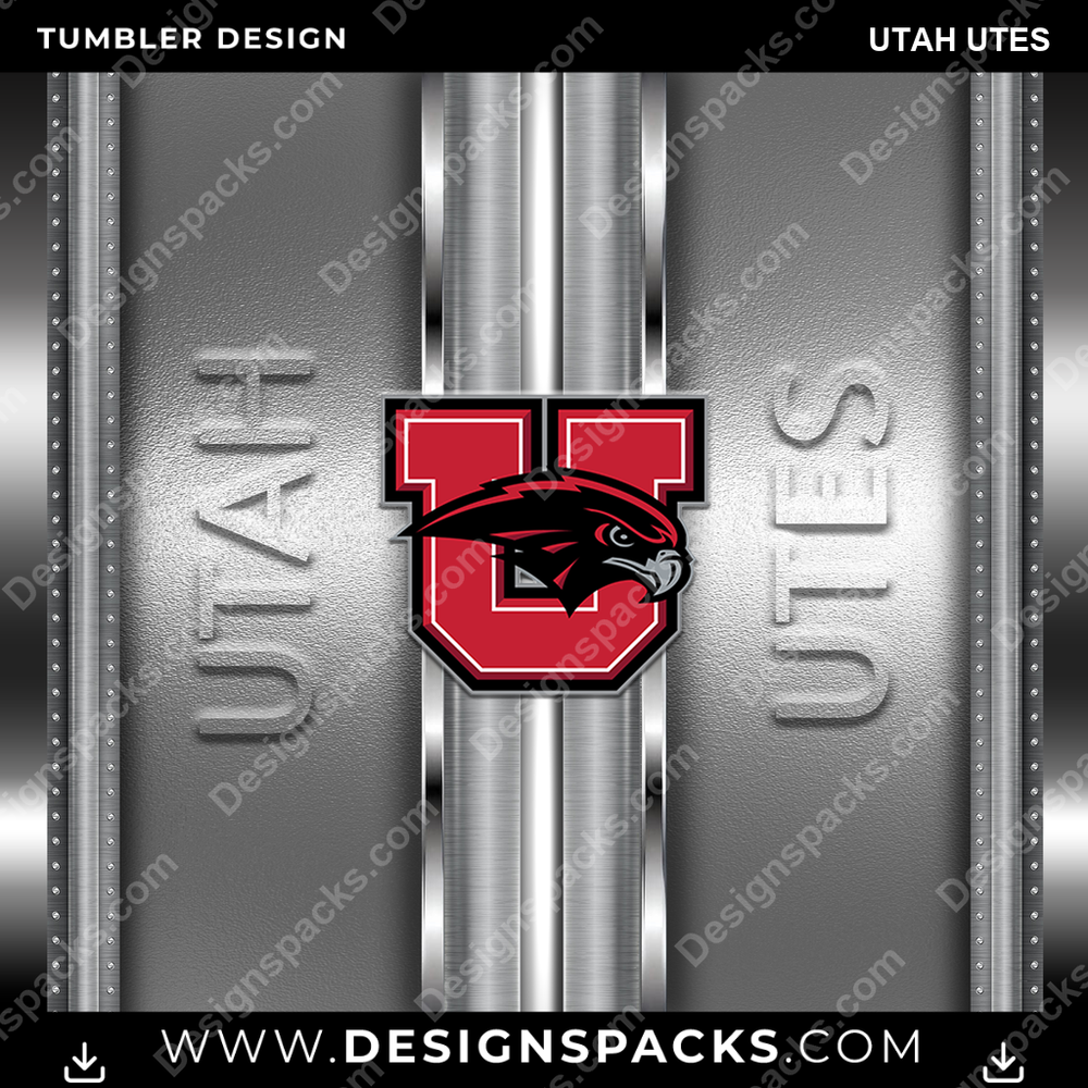College Sport Metallic Utah Utes Tumbler Digital Wrap Design