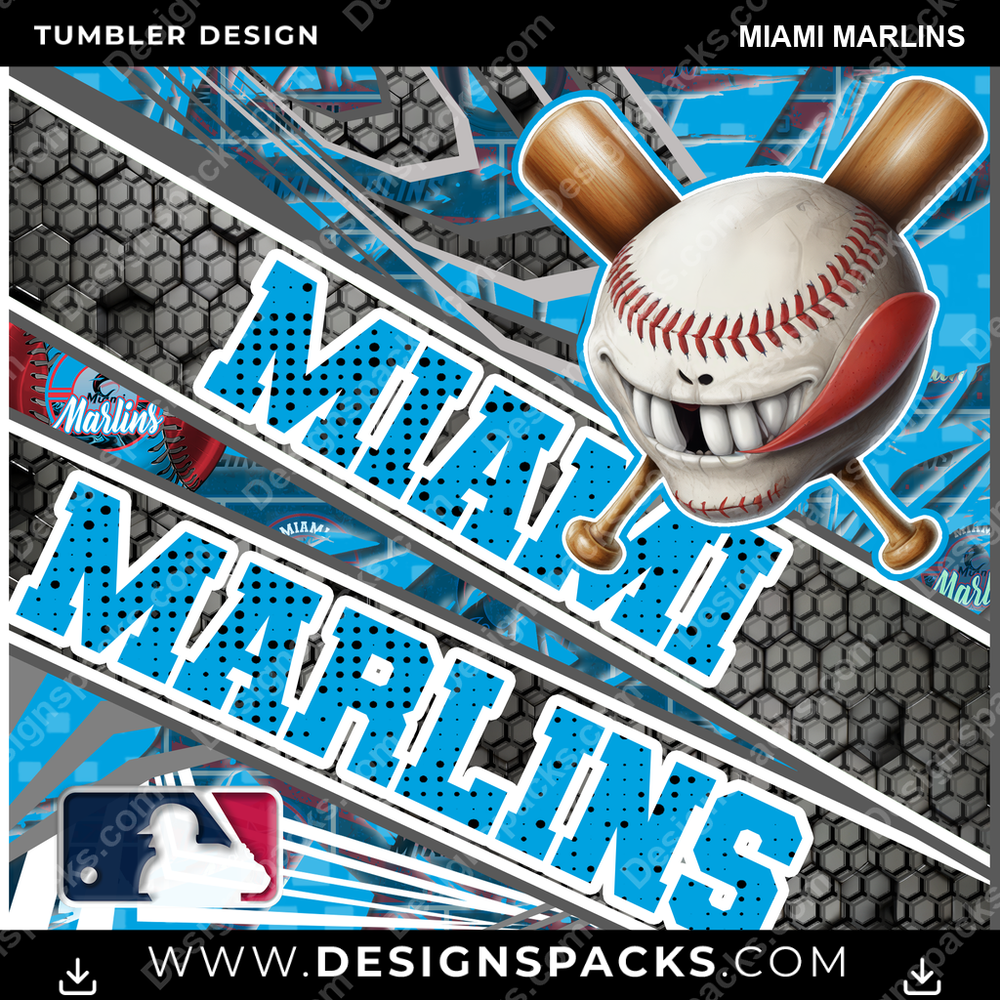 Baseball Angry Sports Miami Marlins Tumbler Digital Wrap Design