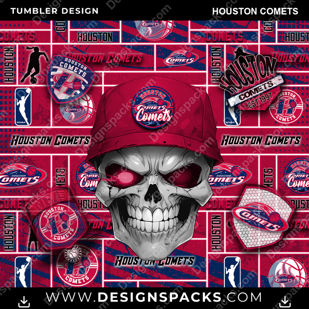 Basketball Skull Houston Comets Tumbler Digital Wrap Design