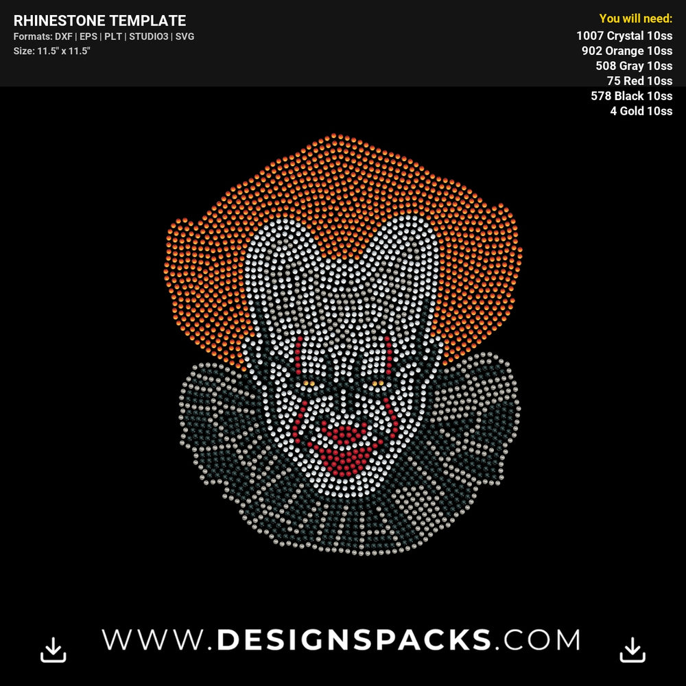 Pennywise Horror Clown Design Rhinestone Digital Template