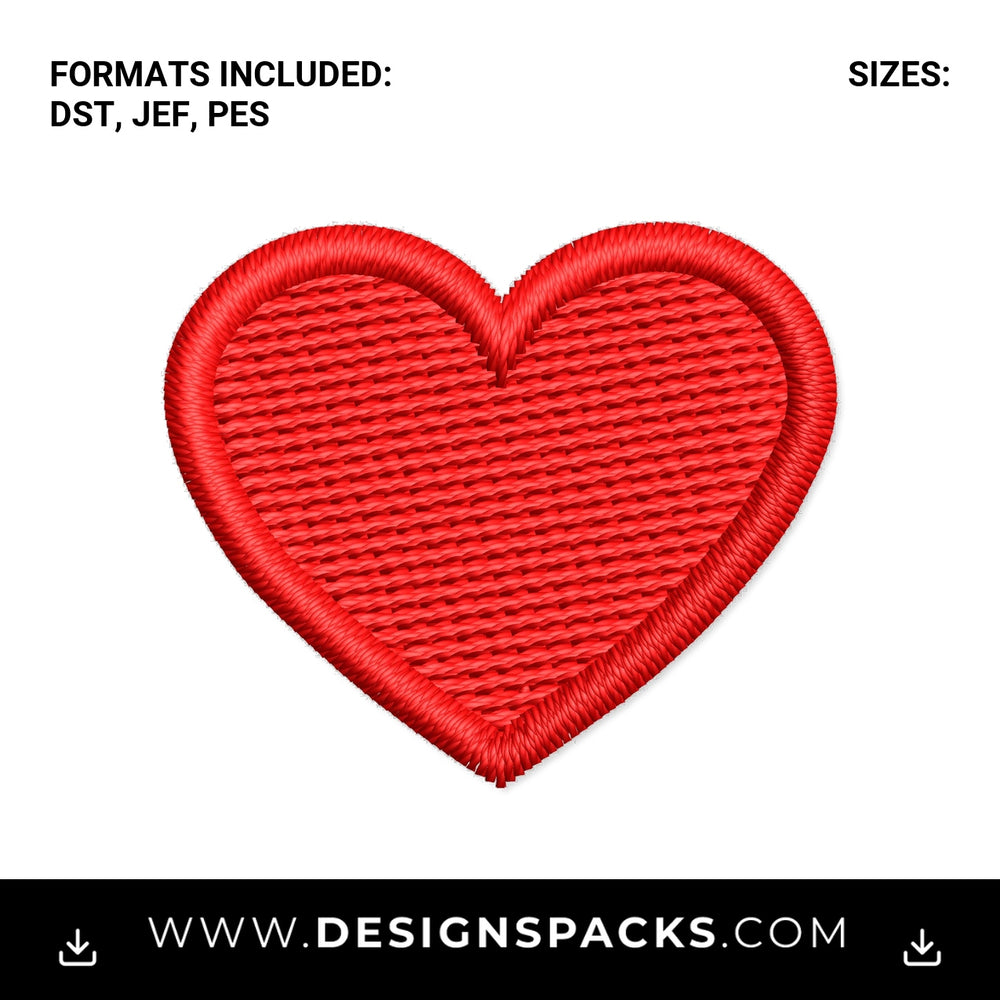 Classic Red Heart Patch Embroidery Design - Instant digital download pattern at Designspacks.com