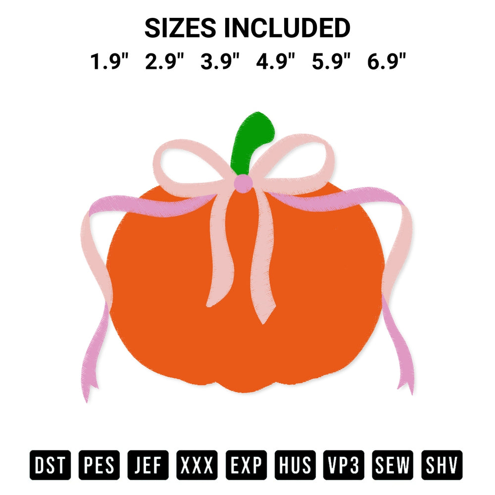 Shop the Pumpkin Bow Embroidery Design machine embroidery pattern at Designspacks.com. Beautifully digitized for flawless stitching on any fabric. Available sizes: 1.9", 2.9", 3.9", 4.9", 5.9", 6.9".