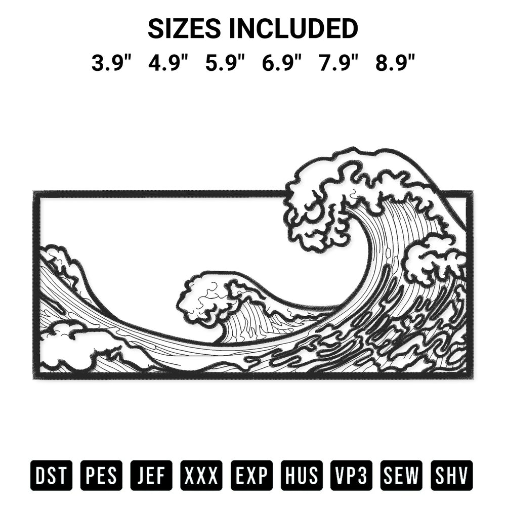 Shop the Great Wave Off Kanagawa Embroidery Design machine embroidery pattern at Designspacks.com. Beautifully digitized for flawless stitching on any fabric. Available sizes: 3.9", 4.9", 5.9", 6.9", 7.9", 8.9".