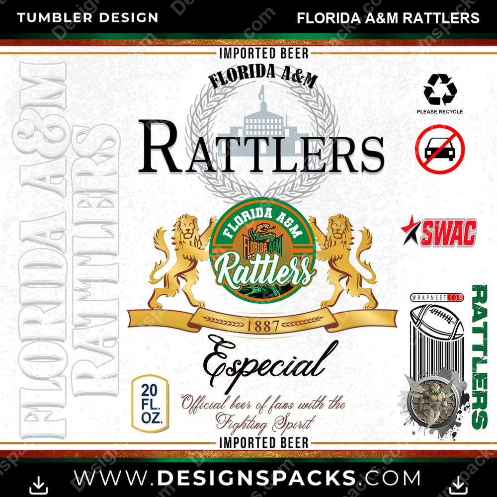 College Sport Modelo Florida A&M Rattlers NCAA College Sport Tumbler Digital Wrap Design Download