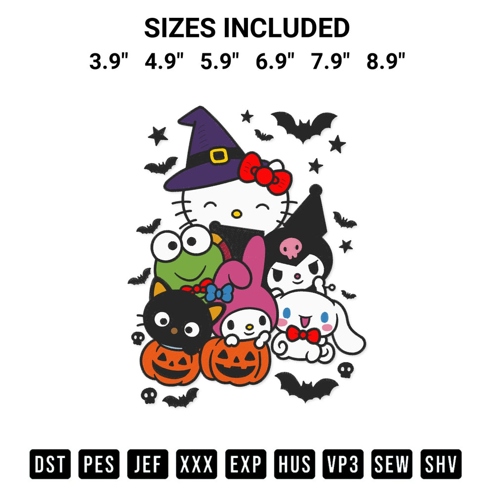 Shop the Sanrio And Friends Halloween Embroidery Design machine embroidery pattern at Designspacks.com. Beautifully digitized for flawless stitching on any fabric. Available sizes: 3.9", 4.9", 5.9", 6.9", 7.9", 8.9".