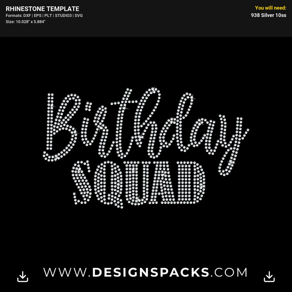 Birthday Squad Rhinestone Digital Template