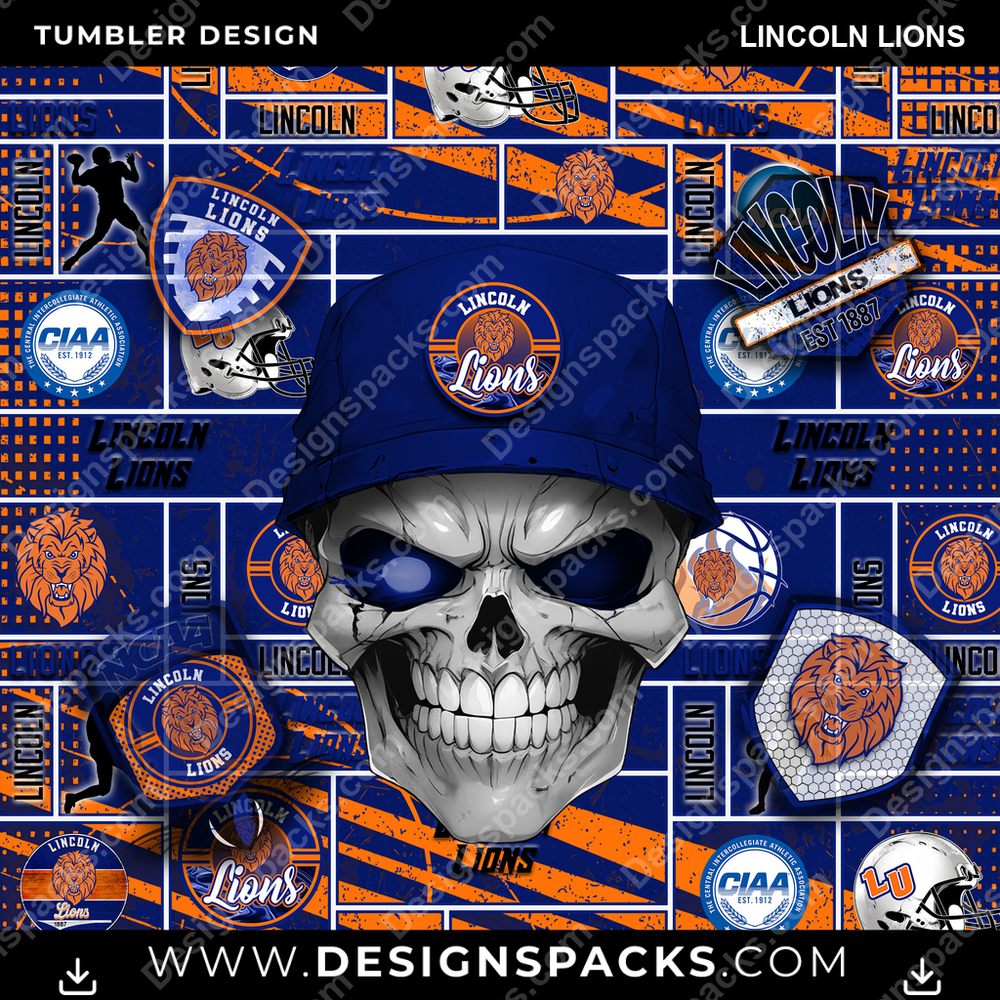 College Sport Skull Lincoln Lions NCAA College Sport Tumbler Digital Wrap Design Download