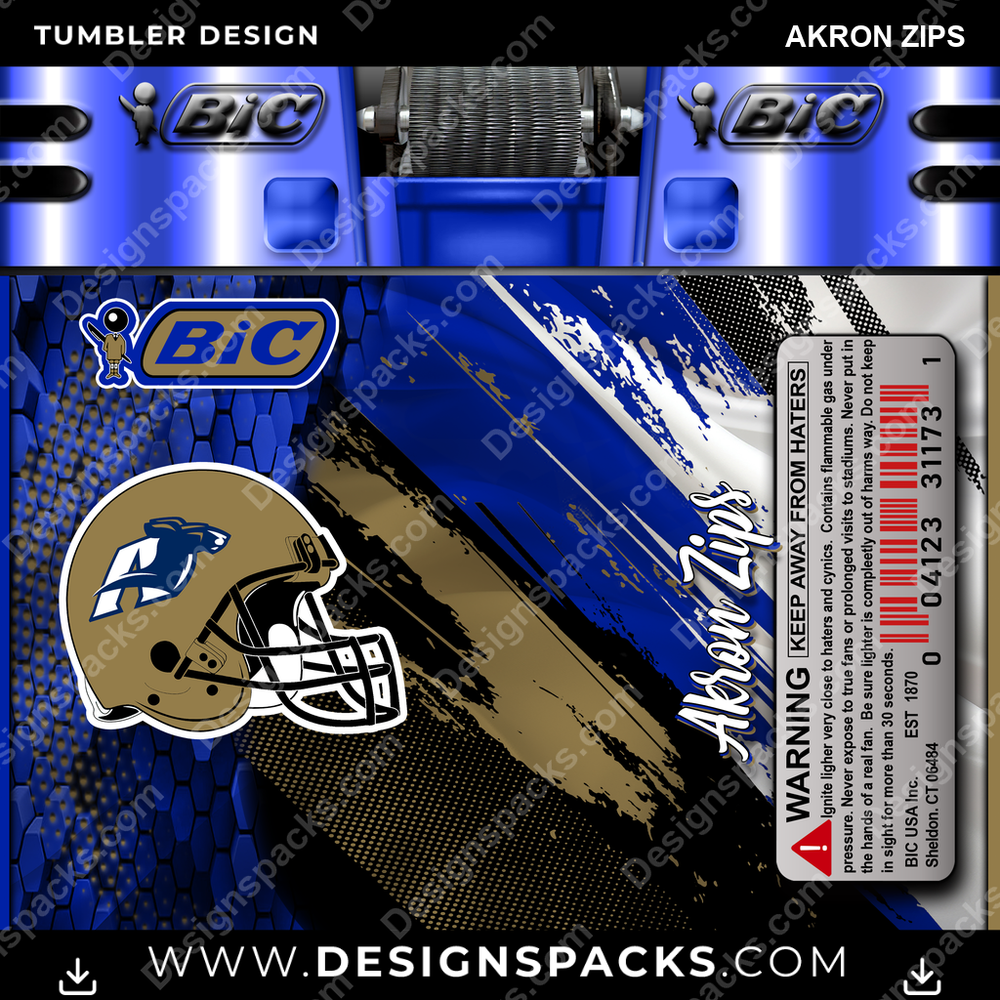 College Sport BIC Lighter Akron Zips Tumbler Digital Wrap Design